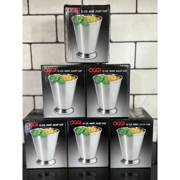 OGGI - Set of 6 - Mint Julep Cup Stainless Steel‎ Kentucky Derby Drink 12oz NIB - Picture 1 of 8
